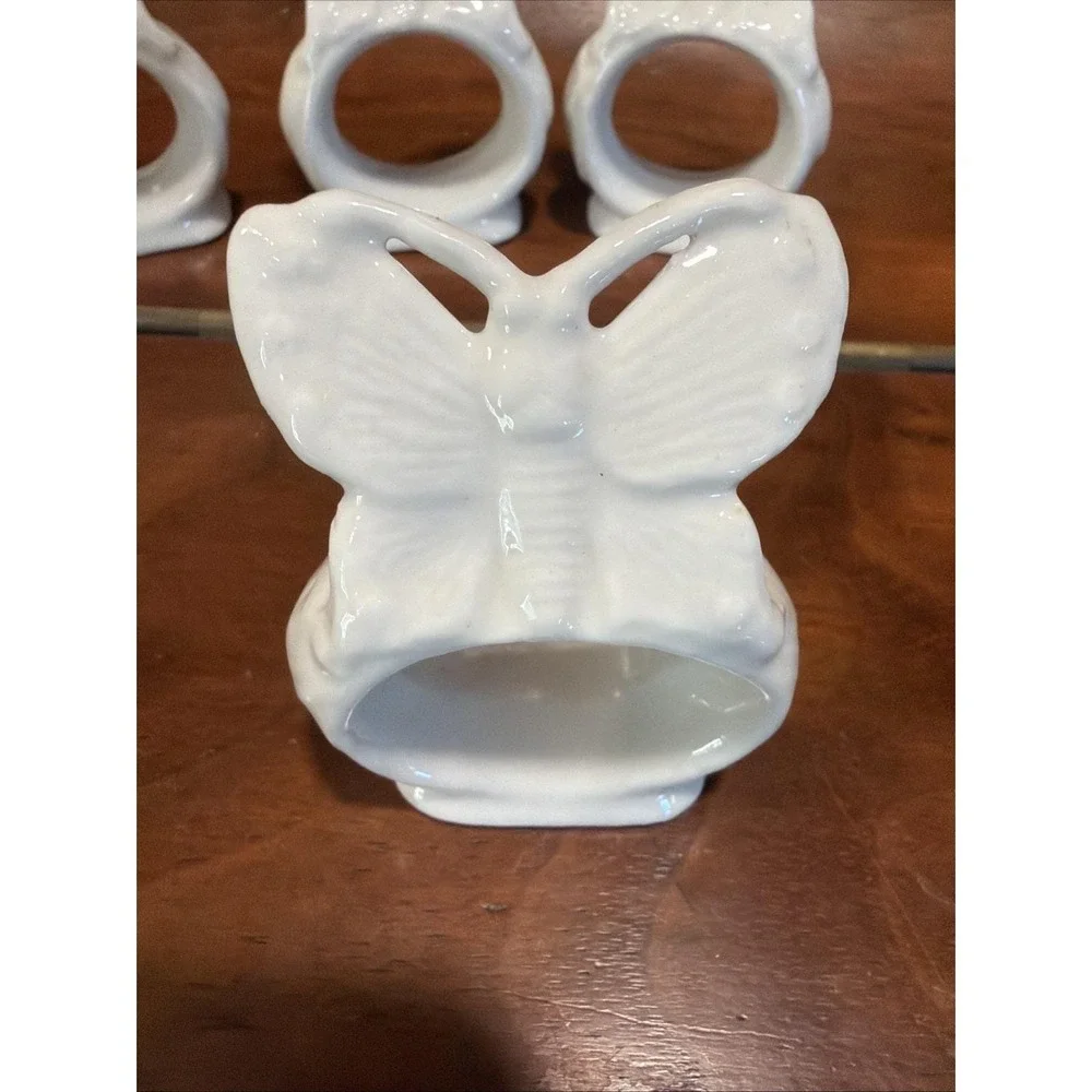 4 Vintage White Ceramic Butterfly Napkin Holders